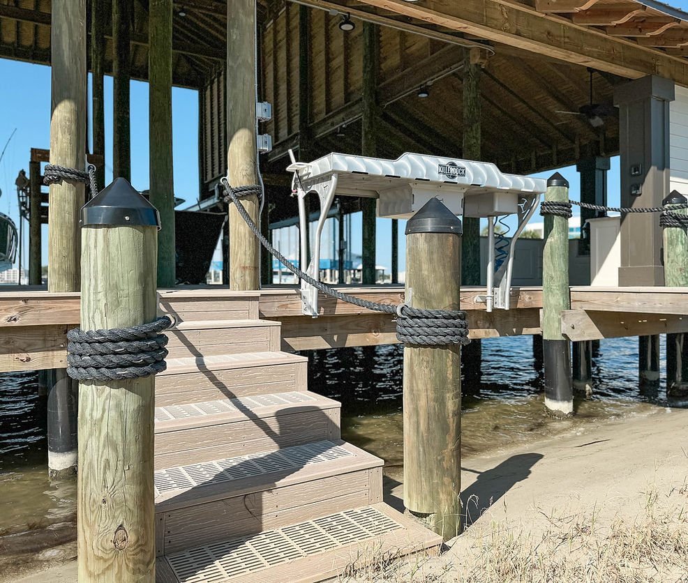 Custom covered boathouse on the waterfront